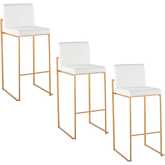 Fuji 30" High Back Bar Stool in Gold Steel & White Velvet (Set of 3)